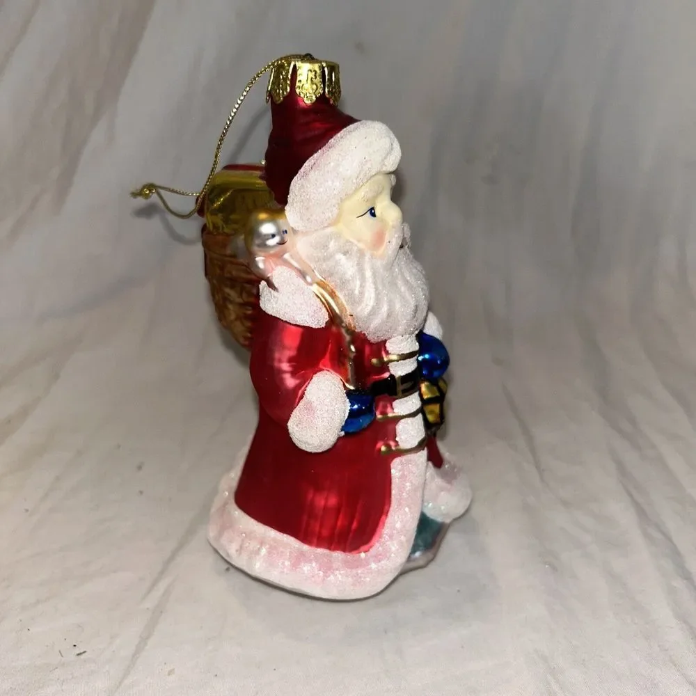 Vintage K Mart Holiday Treasure Glossy Santa 2004 Glass Tree Ornament 5.5